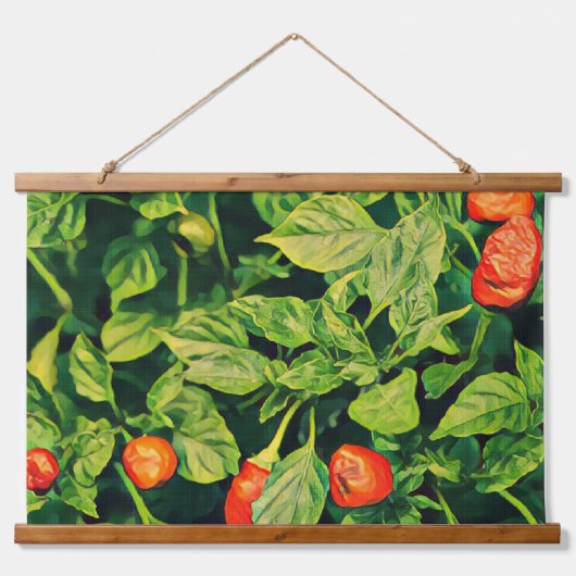 熱スタイリッシュ赤緑唐辛子おいしい唐辛子 吊り下げ型タペストリー (正面)