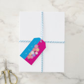 熱パーソナライズされたいピンクとブルーのフローラアート ギフトタグ (より糸付き)