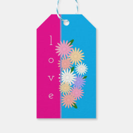 熱パーソナライズされたいピンクとブルーのフローラアート ギフトタグ