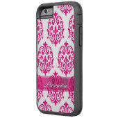 熱パーソナライズされたかわいらしピンクと白のダマスク Case-Mate iPhoneケース (裏面左)