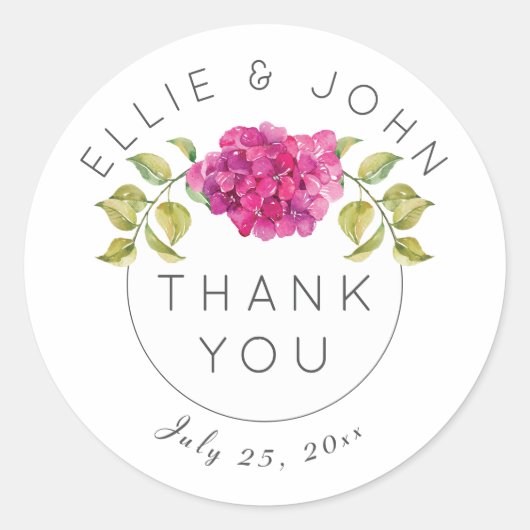 熱パーソナライズされた結婚いピンクのあじさい ラウンドシール (正面)
