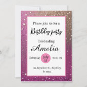 熱ファンシーガーリーピンク金ゴールドグリッター誕生日 招待状 (正面)