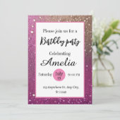 熱ファンシーガーリーピンク金ゴールドグリッター誕生日 招待状 (スタンド正面)