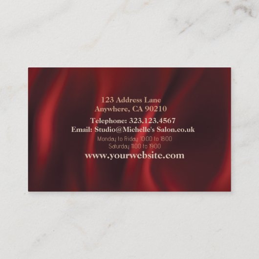 熱モダンい赤ビロードのメイクアップアーティスト 名刺 (裏面)
