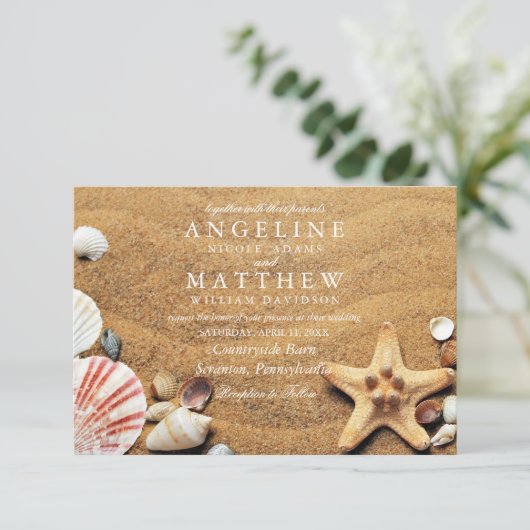 熱モダン帯ビーチヒト結婚デ海カード 招待状 (スタンド正面)