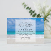 熱モダン帯ビーチ海の結婚カード 招待状 (スタンド正面)