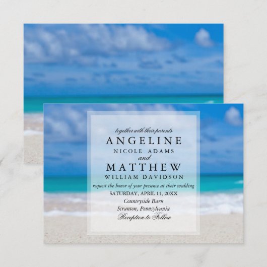 熱モダン帯ビーチ海の結婚カード 招待状 (正面/裏面)