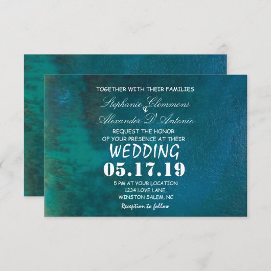 熱モダン帯ビーチ海の結婚カード 招待状 (正面/裏面)