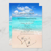 熱モダン帯ビーチ結婚式招待状 招待状 (正面/裏面)