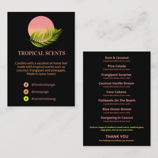 熱モダン帯黒ネオンキャンドル製品ラインバス 名刺 (正面/裏面)