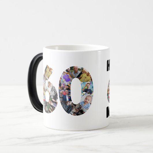 熱反応性60歳の誕生日フォトメモリ モーフィングマグカップ (正面左)