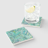 熱帯おおいのやしジャングルの水彩画のプリント ストーンコースター (横)