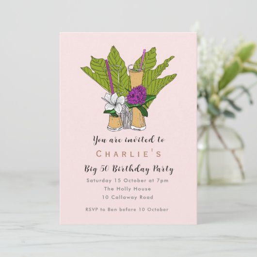 熱帯おもしろいカラフル50バースデーカクテルパーティー 招待状 (スタンド正面)