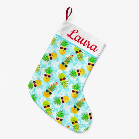 熱帯おもしろいクリスマスパイナップル スモールクリスマスストッキング (正面 (吊り時))