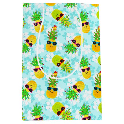 熱帯おもしろいクリスマスパイナップル ミディアムペーパーバッグ (正面)