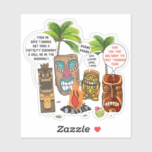 熱帯おもしろいハワイアンチキ頭キャンプファイアのジョーク シール (シート)