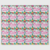 熱帯おもしろいフラミンゴ誕生日デザイン ラッピングペーパー (フラット)