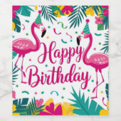 熱帯おもしろいフラミンゴ誕生日デザイン ワインラベル (シングルラベル)