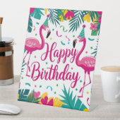 熱帯おもしろいフラミンゴ誕生日デザイン 台座サイン (インサイチュ)