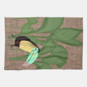 熱帯おもしろい鳥バナナの葉  キッチンタオル (横)