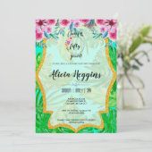 熱帯および金ゴールド年齢の誕生日の招待状 招待状 (スタンド正面)