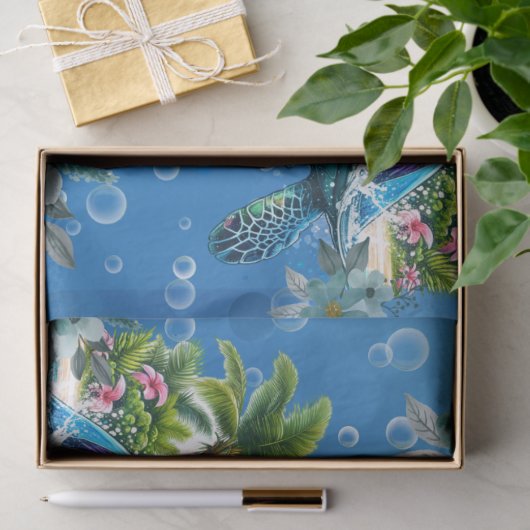 熱帯お洒落海カラフル亀花模様 薄葉紙 (ギフト)