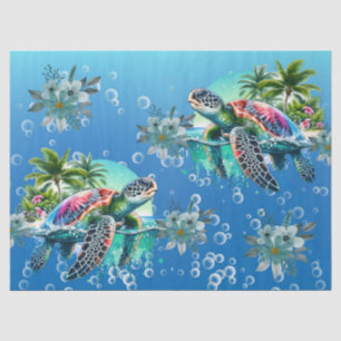 熱帯お洒落海カラフル亀花模様 薄葉紙