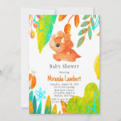 熱帯かわいいオレンジの恐竜の赤ちゃんシャワーinvitati 招待状 (正面)