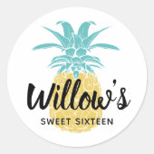 熱帯かわいいパイナップルルアウ（ハワイ式宴会）誕生日パーティー ラウンドシール (正面)