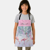 熱帯かわいい家族ピンクのフラミンゴスの水色。 エプロン (インサイチュ)