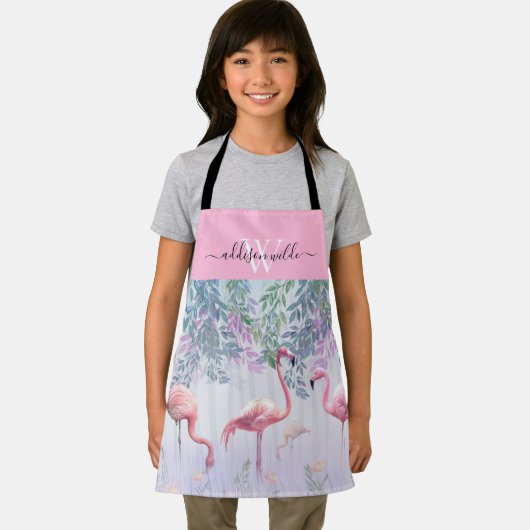 熱帯かわいい家族ピンクのフラミンゴスの水色。 エプロン (インサイチュ)