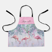 熱帯かわいい家族ピンクのフラミンゴスの水色。 エプロン (正面)