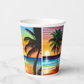 熱帯かわいらしのヤシの木と海の夕日 紙コップ (裏面)