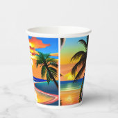 熱帯かわいらしのヤシの木と海の夕日 紙コップ (左)
