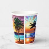 熱帯かわいらしのヤシの木と海の夕日 紙コップ (右)