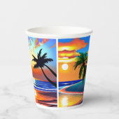 熱帯かわいらしのヤシの木と海の夕日 紙コップ (正面)