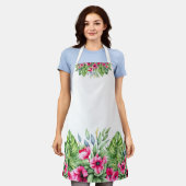 熱帯かわいらし花模様白い背景 エプロン (着用した状態)