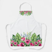 熱帯かわいらし花模様白い背景 エプロン (正面)