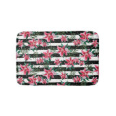 熱帯きらめくの花の白と黒のストライプ花 バスマット (正面)