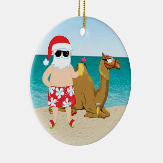 熱帯こぶ日のラクダのサンタのクリスマスのオーナメント セラミックオーナメント (右)