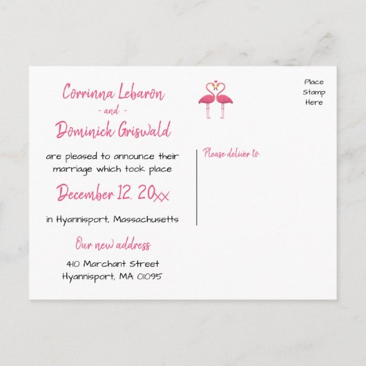 熱帯たった今結婚しましたピンクフラミ結婚ンゴ 案内ポストカード (裏面)