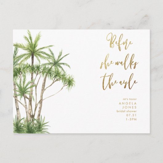 熱帯で彼女が通路のブライダルシャワーを歩く ポストカード (正面)