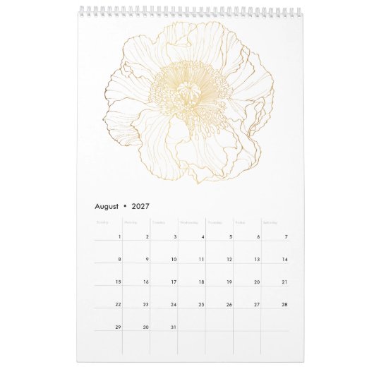 熱帯と庭のフローラゴールデンラインの花。 カレンダー (8月 2027)