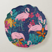 熱帯とfを背景にしたフ葉ラミンゴス ラウンドクッション (裏面)