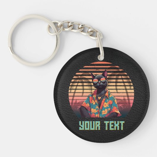 熱帯ねこ姿勢ラウンド キーホルダー (正面)