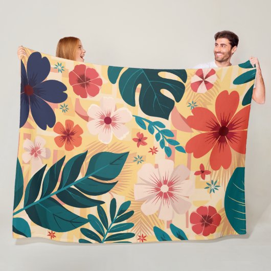 熱帯のはっきりしたフローラ離れと花 フリースブランケット (インサイチュ)