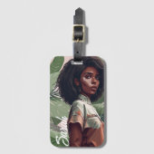 熱帯のを持つミニマルなアフロブラックガール葉 ラゲッジタグ (正面縦)