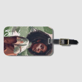 熱帯のを持つミニマルなアフロブラックガール葉 ラゲッジタグ (正面横)