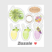 熱帯のエキゾチック葉なモンテラの水彩効果 シール (シート)