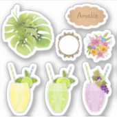 熱帯のエキゾチック葉なモンテラの水彩効果 シール (正面)